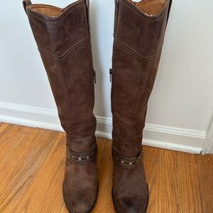 Sale!! Born Brown Nubuck Genuine Leather Harness Riding Knee High Boots Sise 8